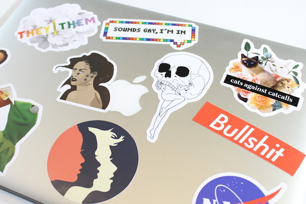 Various stickers on a laptop